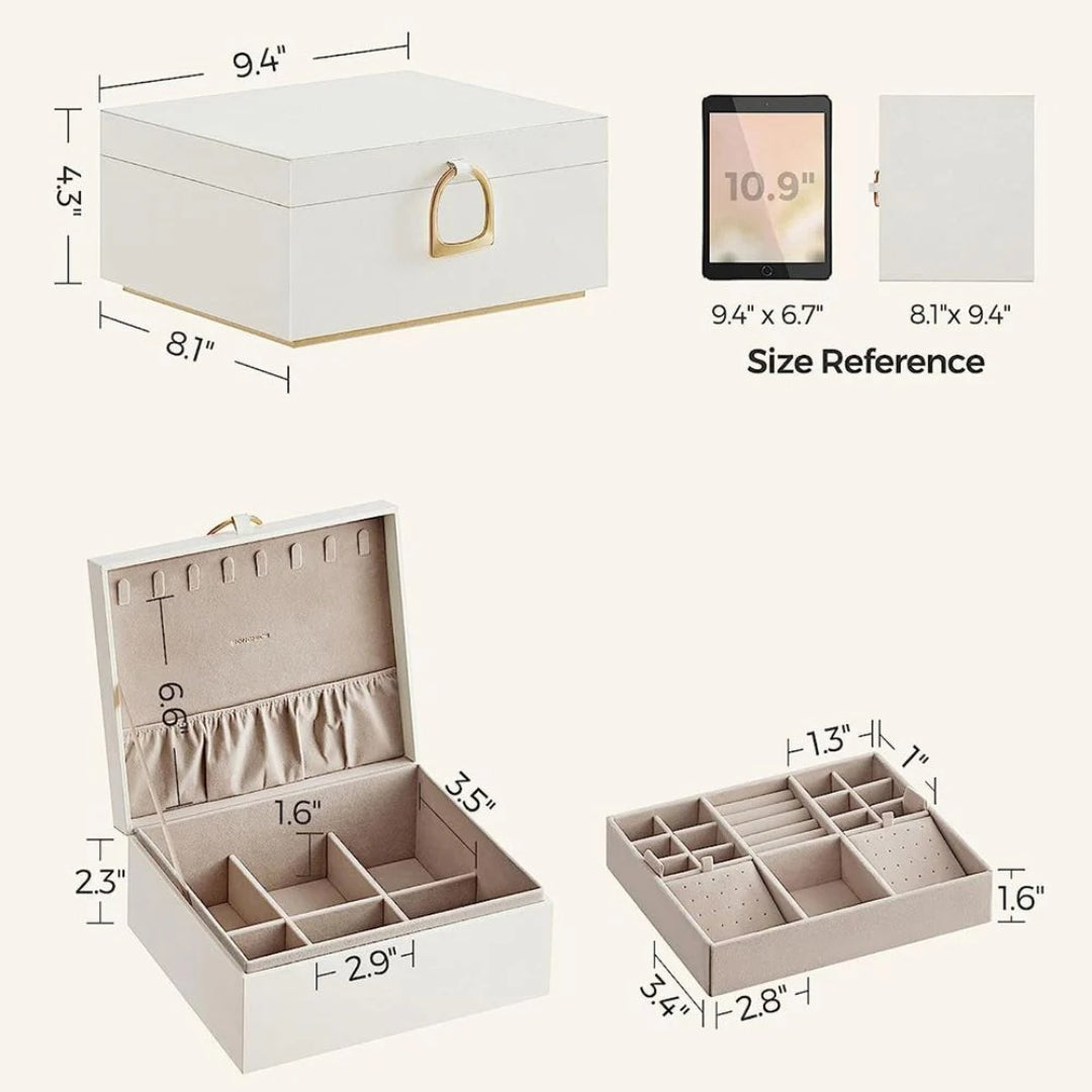 Jewelry Box Organizer With Handle 2 Layer Storage