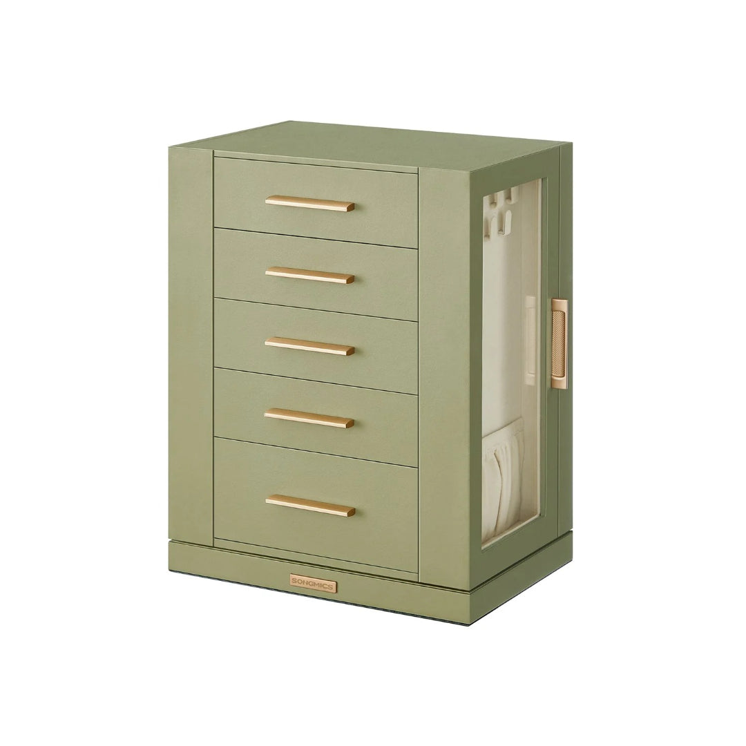 Rotating Jewelry Box Organizer With 5 Drawers And Hooks