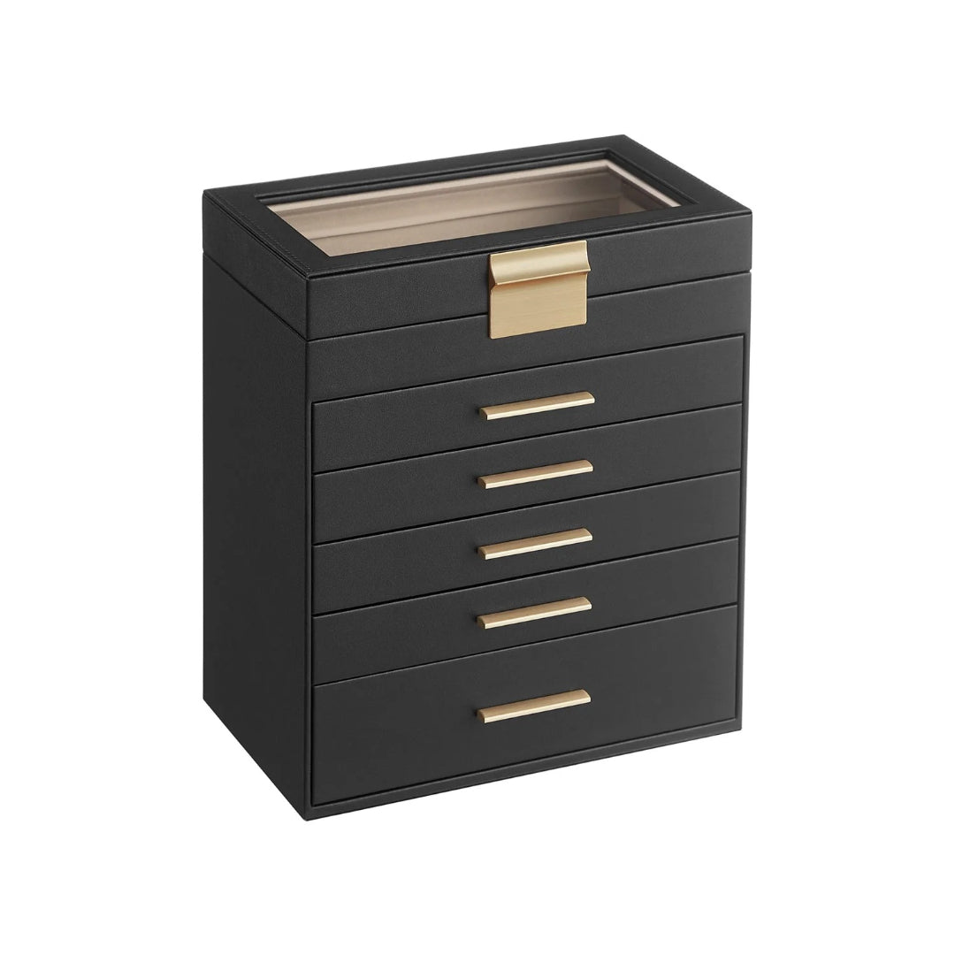 Large Jewelry Box With Glass Lid 4 Or 6 Layer Organizer