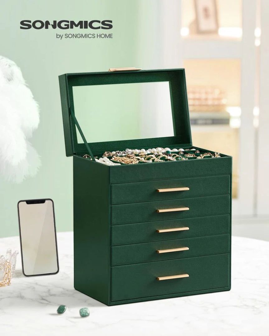 Large Jewelry Box With Glass Lid 4 Or 6 Layer Organizer