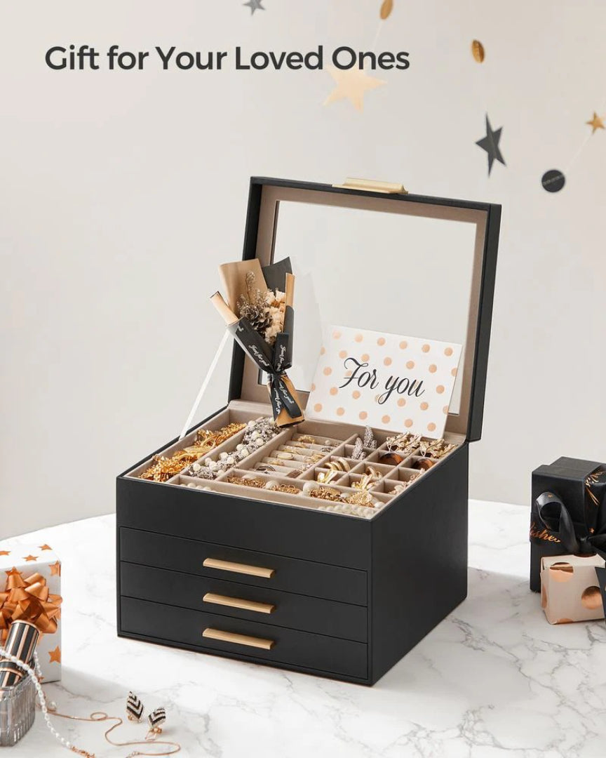 Jewelry Box Organizer With Glass Lid 2 To 6 Layer Storage