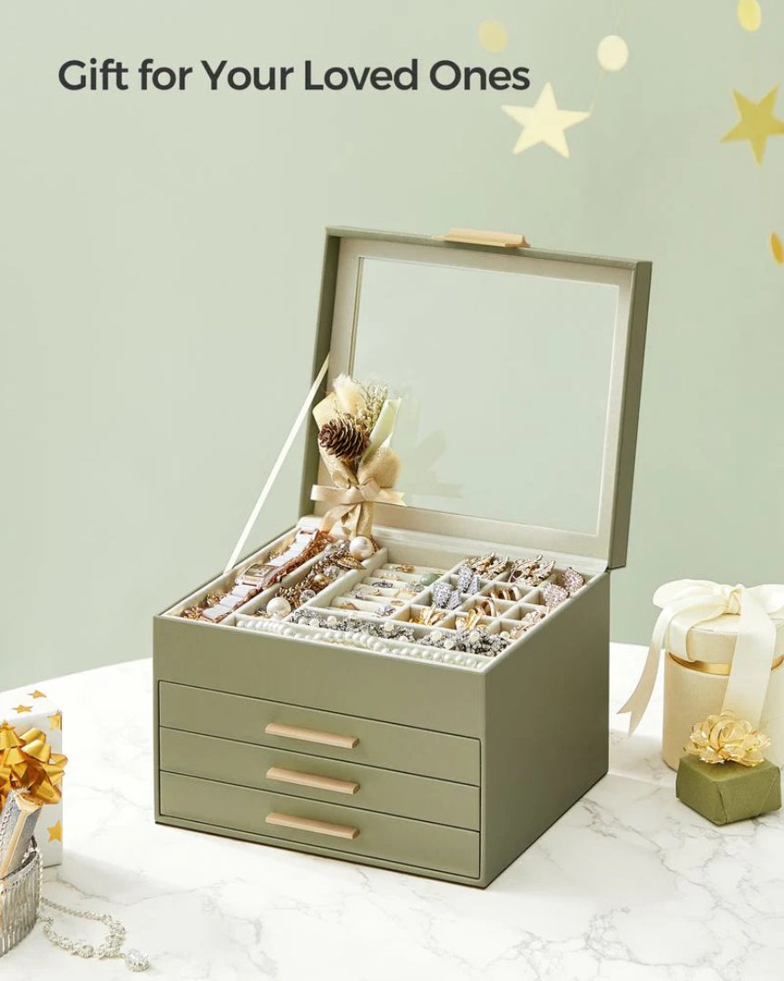 Jewelry Box Organizer With Glass Lid 2 To 6 Layer Storage