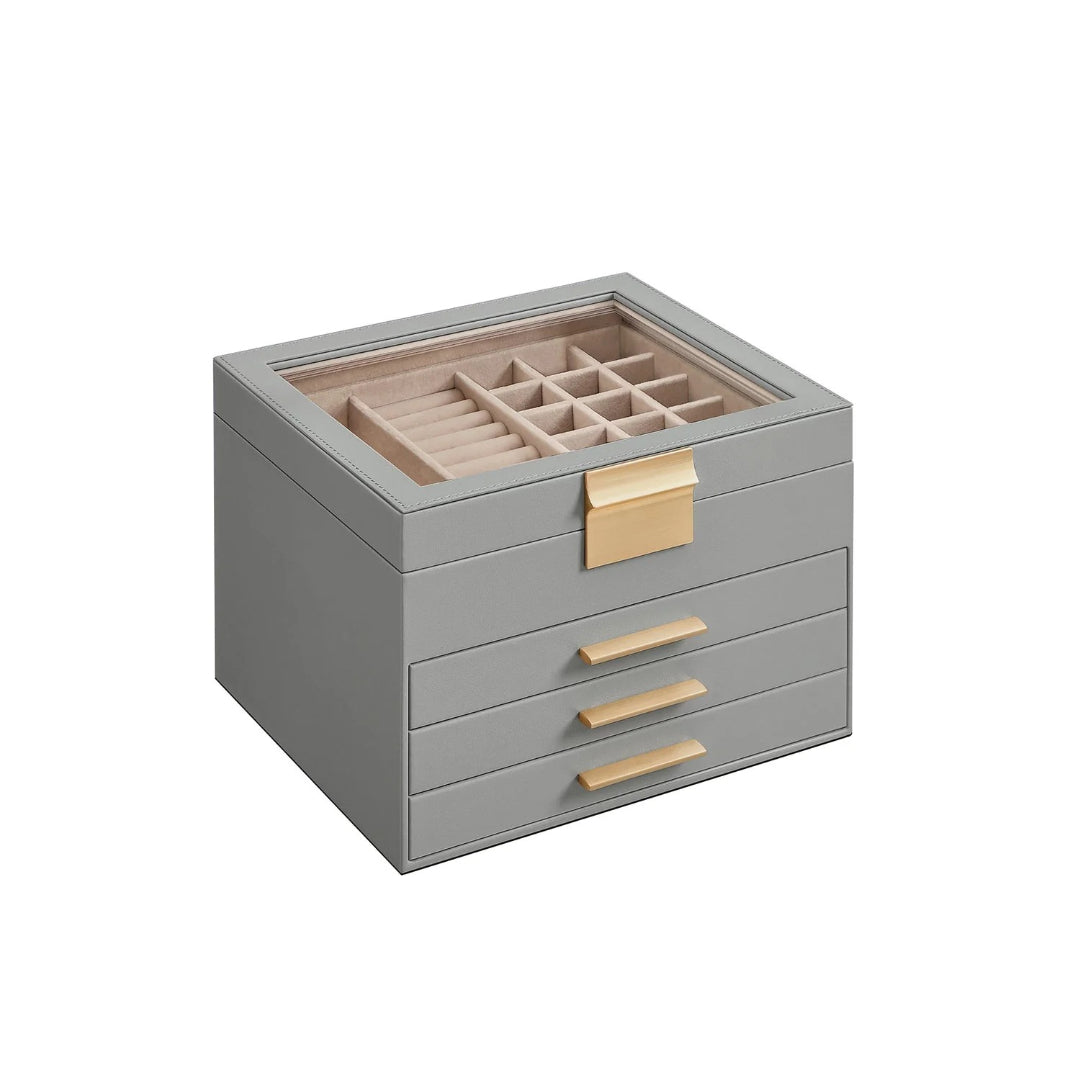 Jewelry Box Organizer With Glass Lid 2 To 6 Layer Storage