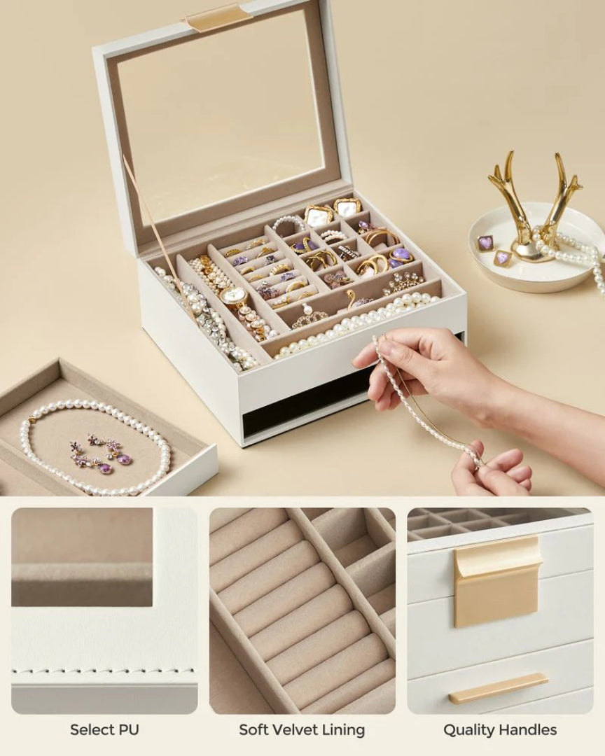 Jewelry Box Organizer With Glass Lid 2 To 6 Layer Storage