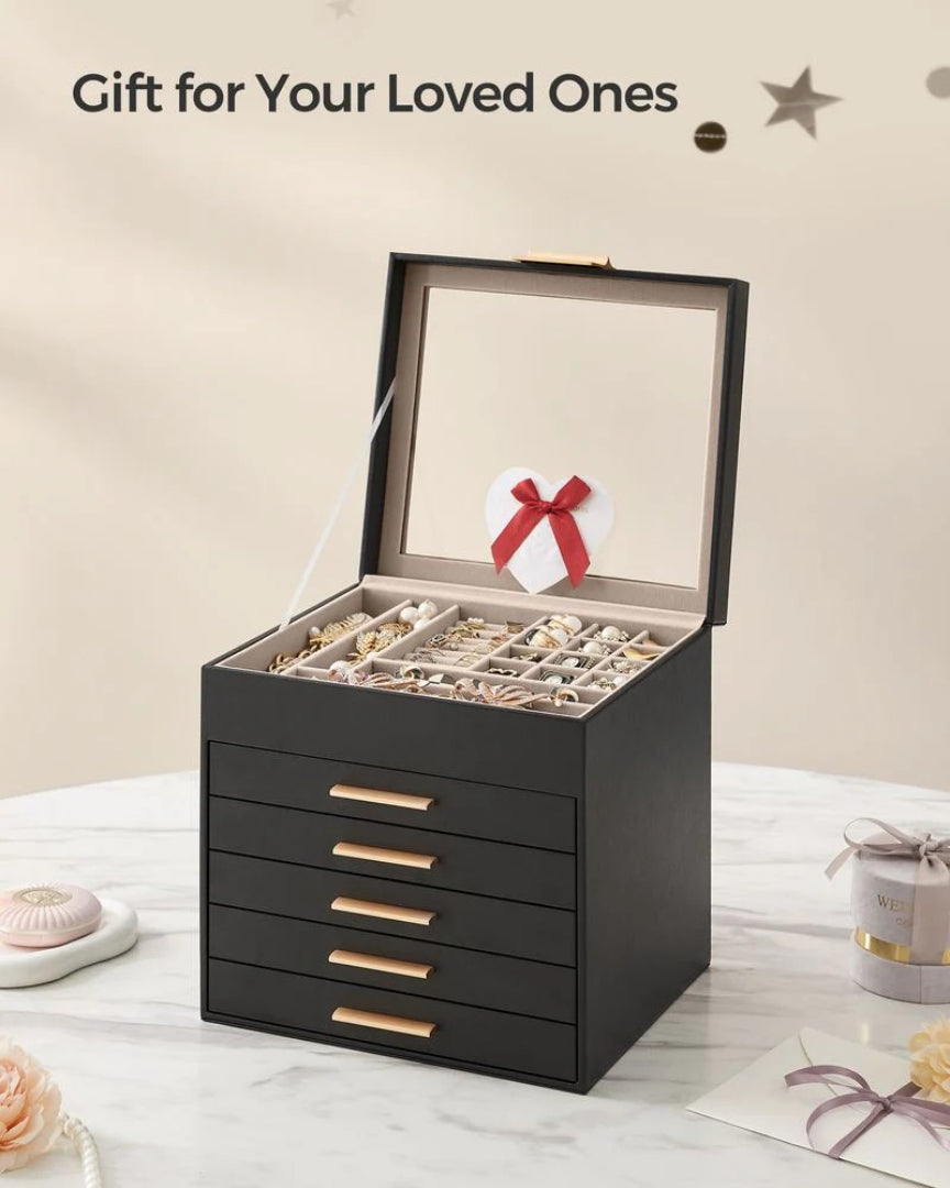 Jewelry Box Organizer With Glass Lid 2 To 6 Layer Storage