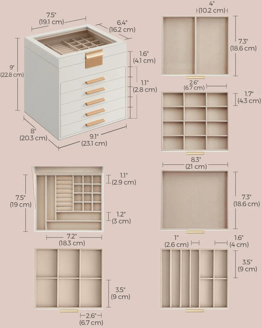 Jewelry Box Organizer With Glass Lid 2 To 6 Layer Storage