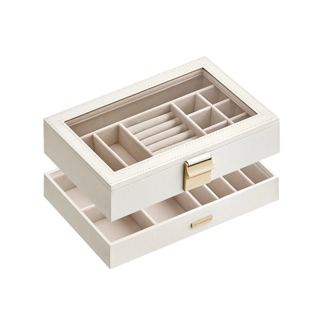 Stackable Jewelry Organizer Trays With Glass Lid 2 To 6 Tier