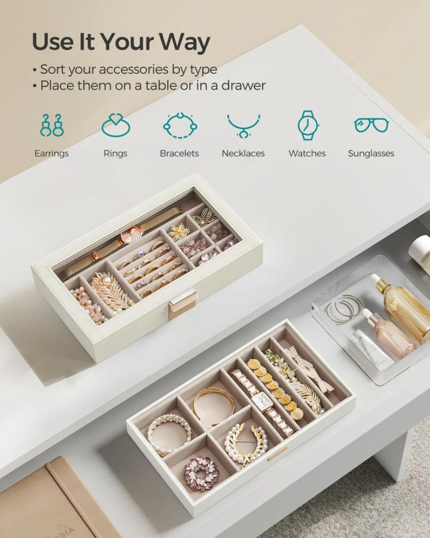 Stackable Jewelry Organizer Trays With Glass Lid 2 To 6 Tier