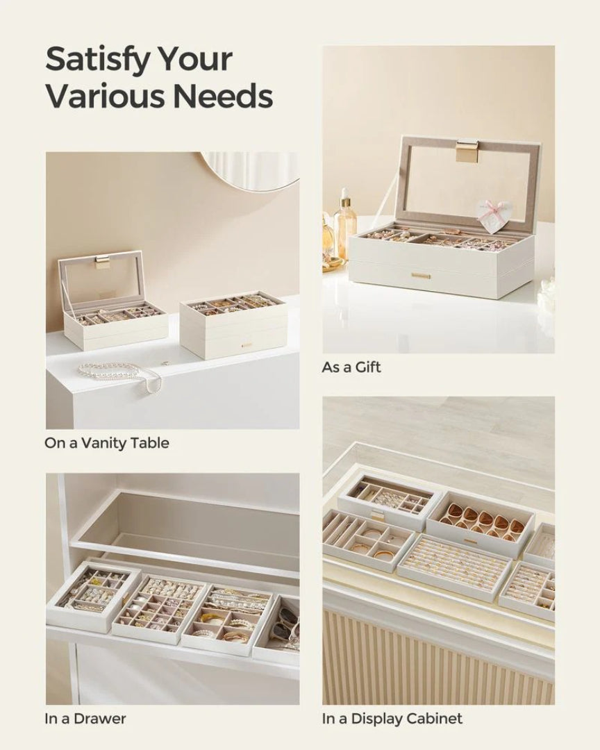 Stackable Jewelry Organizer Trays With Glass Lid 2 To 6 Tier