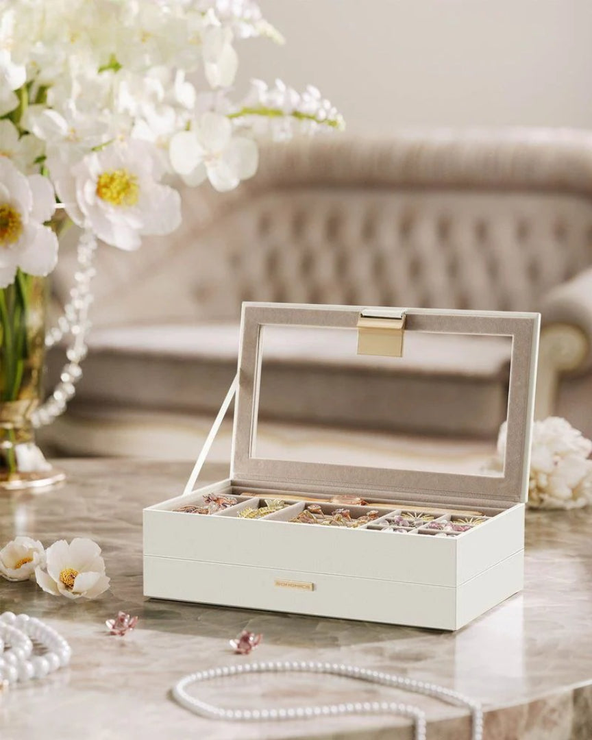 Stackable Jewelry Organizer Trays With Glass Lid 2 To 6 Tier