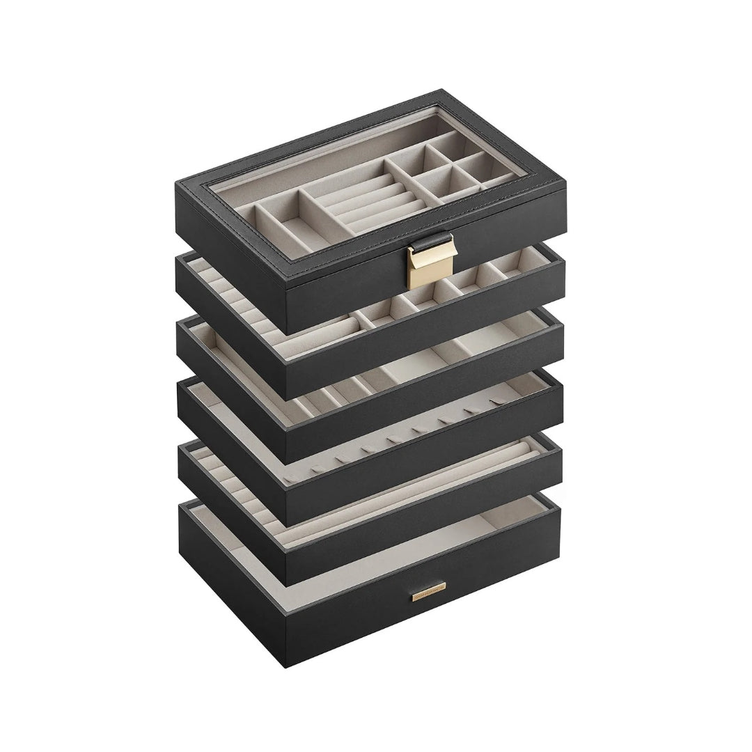 Stackable Jewelry Organizer Trays With Glass Lid 2 To 6 Tier