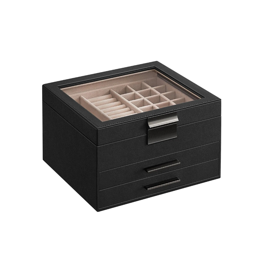 Jewelry Box Organizer With Glass Lid 2 To 6 Layer Storage