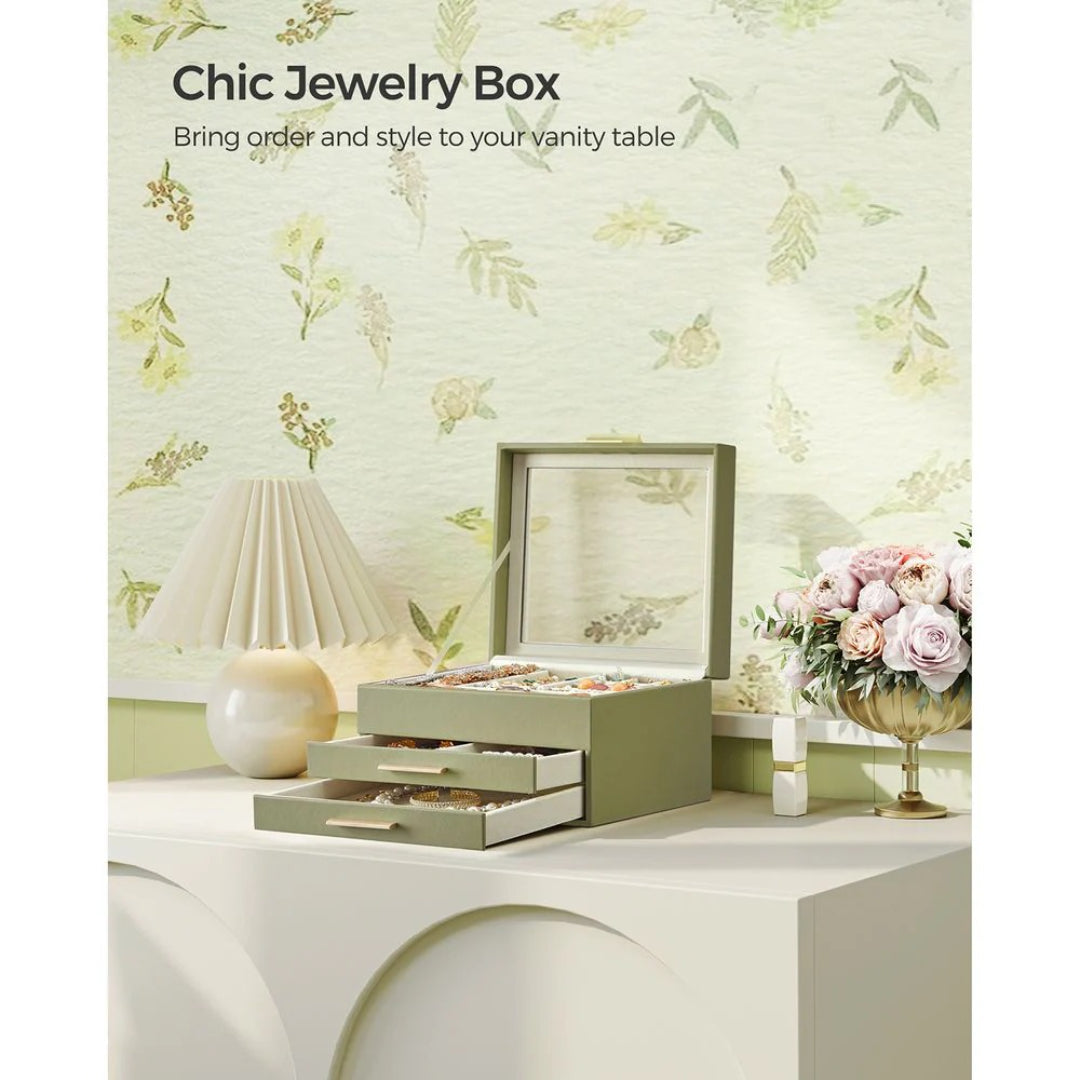 Jewelry Box Organizer With Glass Lid 2 To 6 Layer Storage