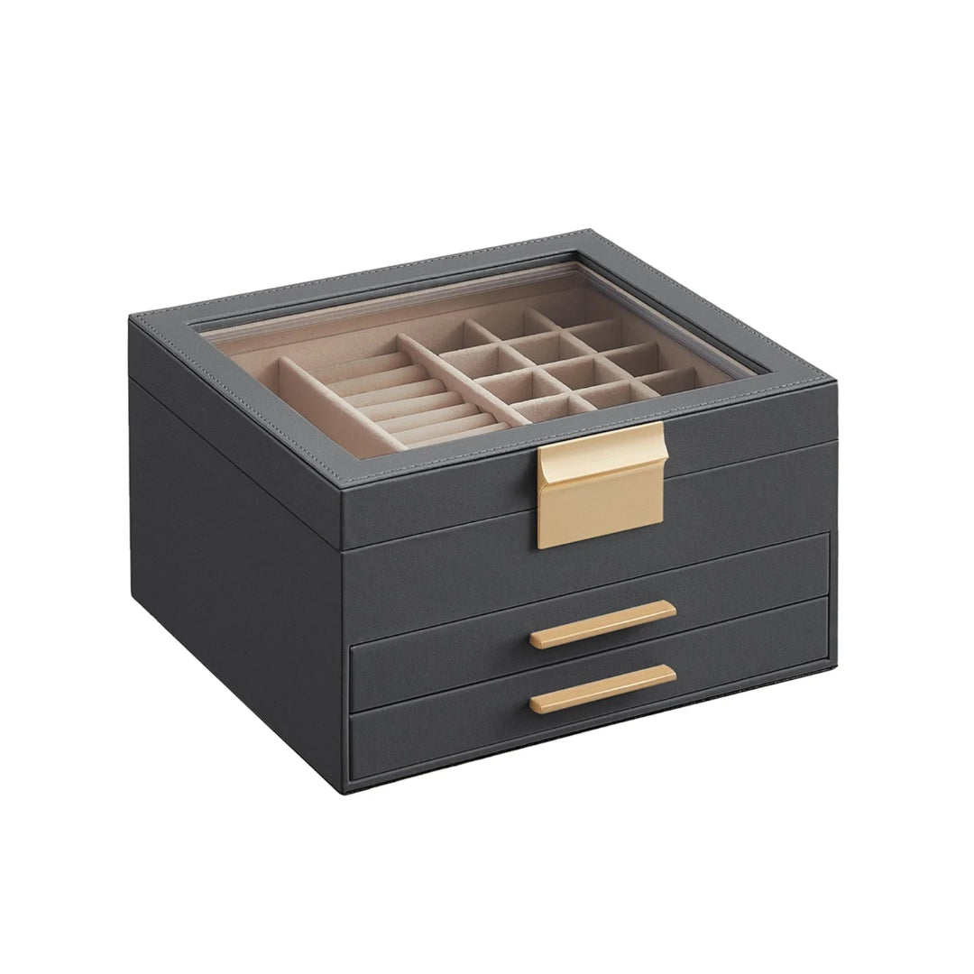 Jewelry Box Organizer With Glass Lid 2 To 6 Layer Storage