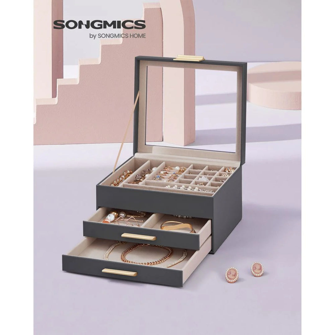 Jewelry Box Organizer With Glass Lid 2 To 6 Layer Storage