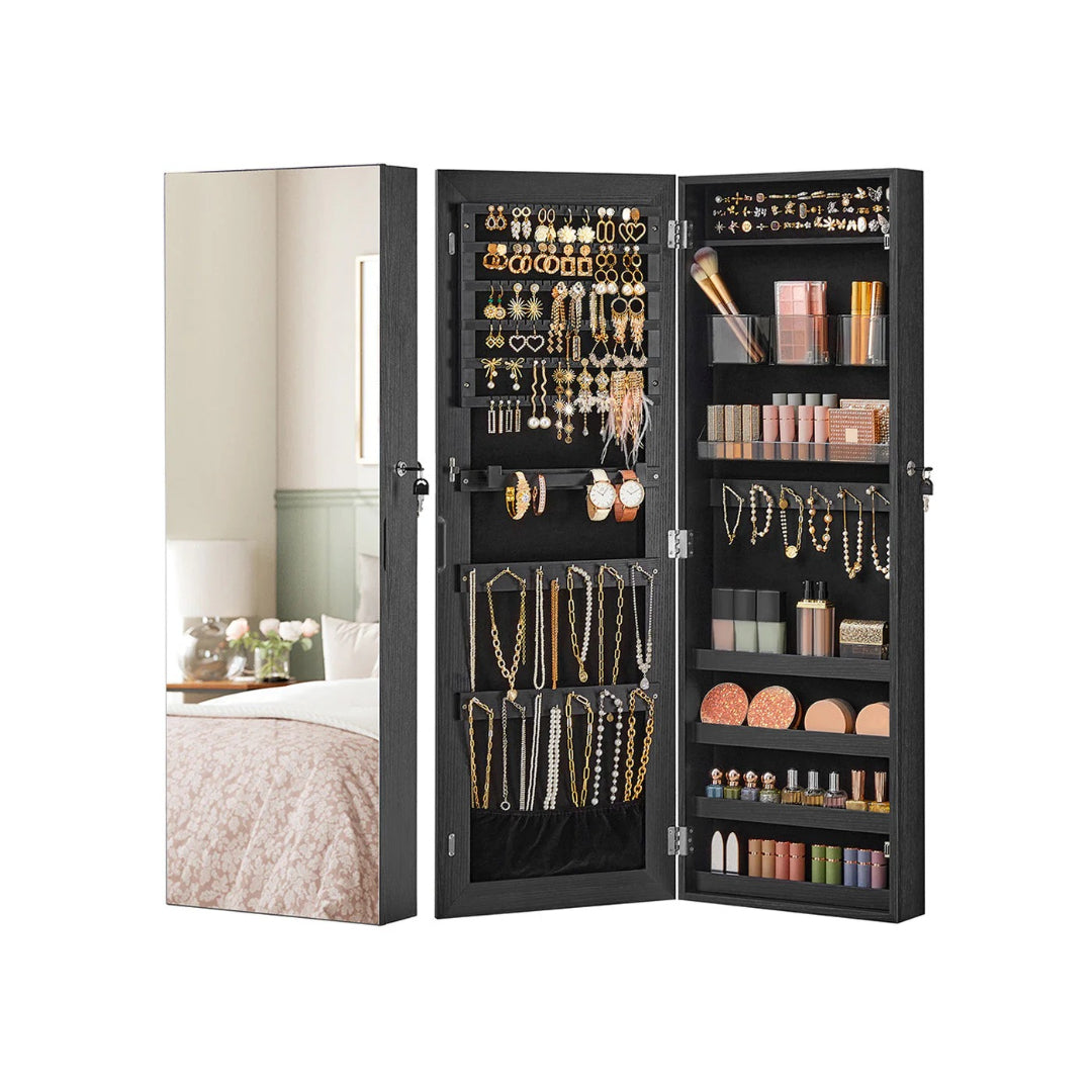 Mirror Jewelry Cabinet Armoire With Makeup Storage Organizer