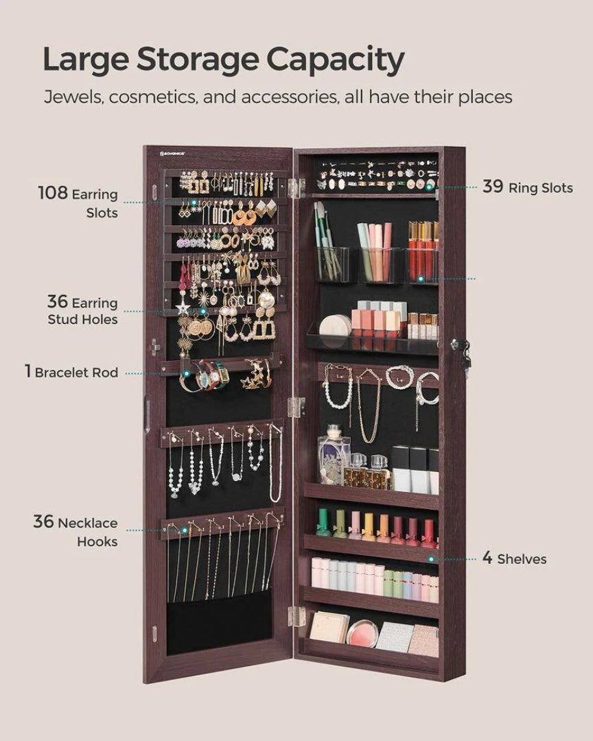 Mirror Jewelry Cabinet Armoire With Makeup Storage Organizer