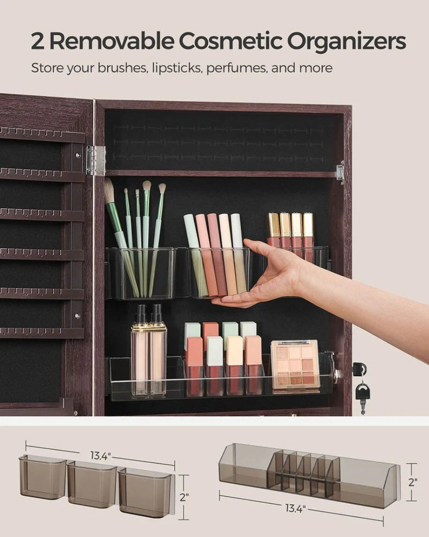 Mirror Jewelry Cabinet Armoire With Makeup Storage Organizer