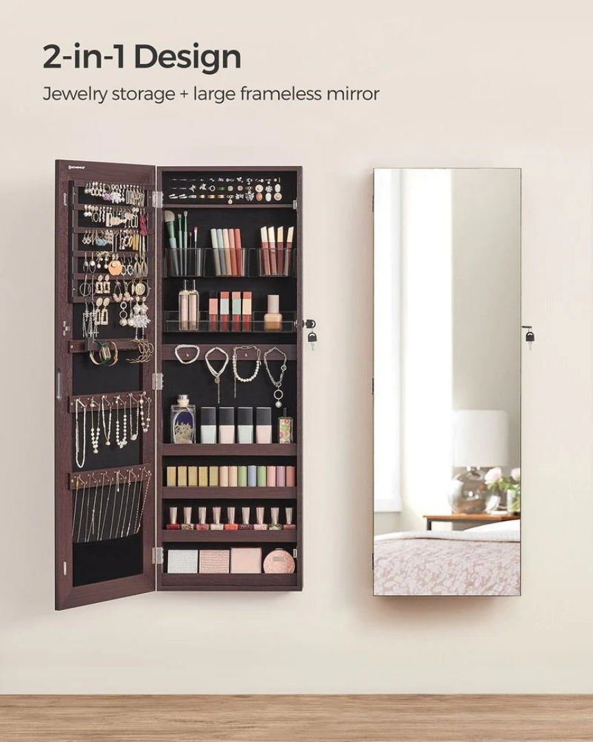 Mirror Jewelry Cabinet Armoire With Makeup Storage Organizer