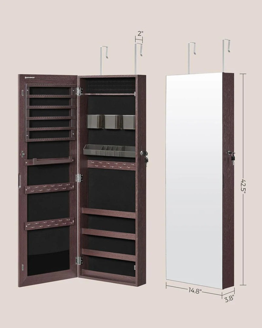Mirror Jewelry Cabinet Armoire With Makeup Storage Organizer