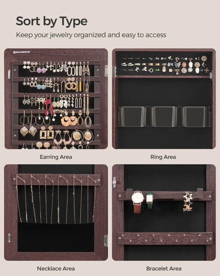 Mirror Jewelry Cabinet Armoire With Makeup Storage Organizer