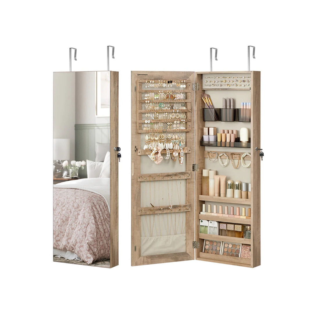 Mirror Jewelry Cabinet Armoire With Makeup Storage Organizer