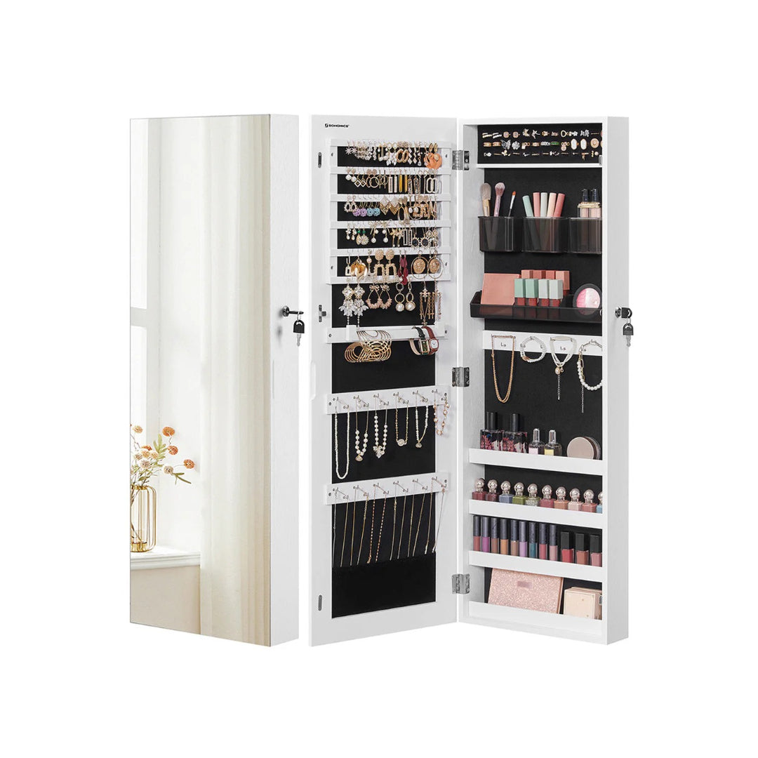 Mirror Jewelry Cabinet Armoire With Makeup Storage Organizer