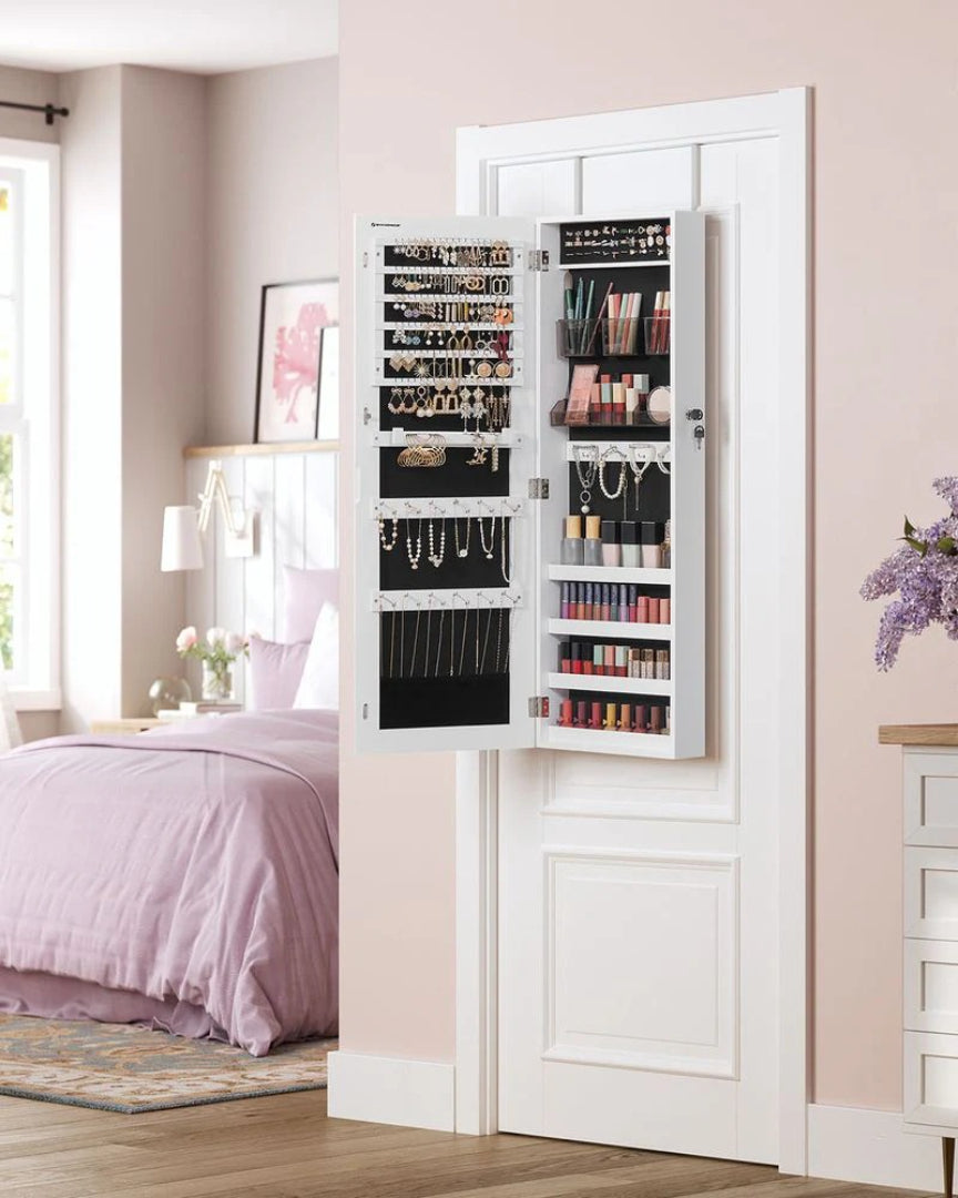 Mirror Jewelry Cabinet Armoire With Makeup Storage Organizer