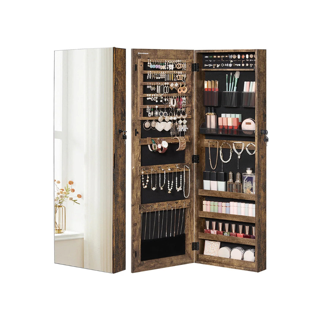 Mirror Jewelry Cabinet Armoire With Makeup Storage Organizer