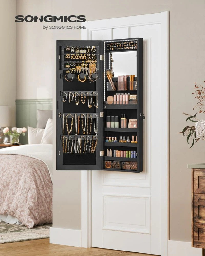 LED Mirror Jewelry Cabinet Armoire Wall Or Door Mounted