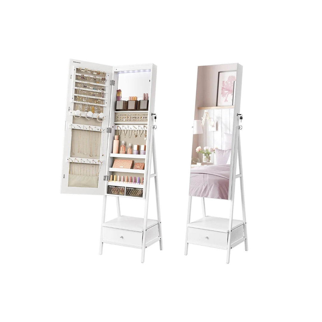 Lockable Jewelry Armoire With Full Length Mirror And Storage