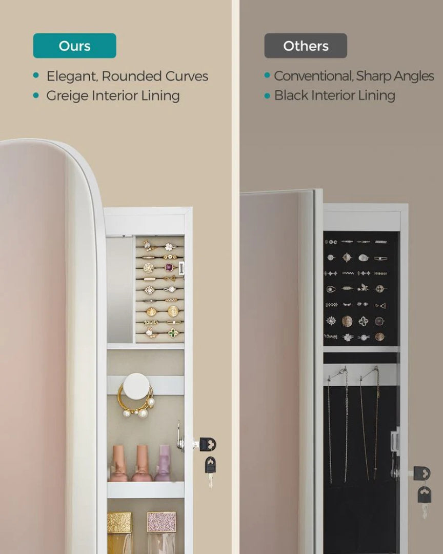Wall Mounted Jewelry Organizer Cabinet With Mirror And LED