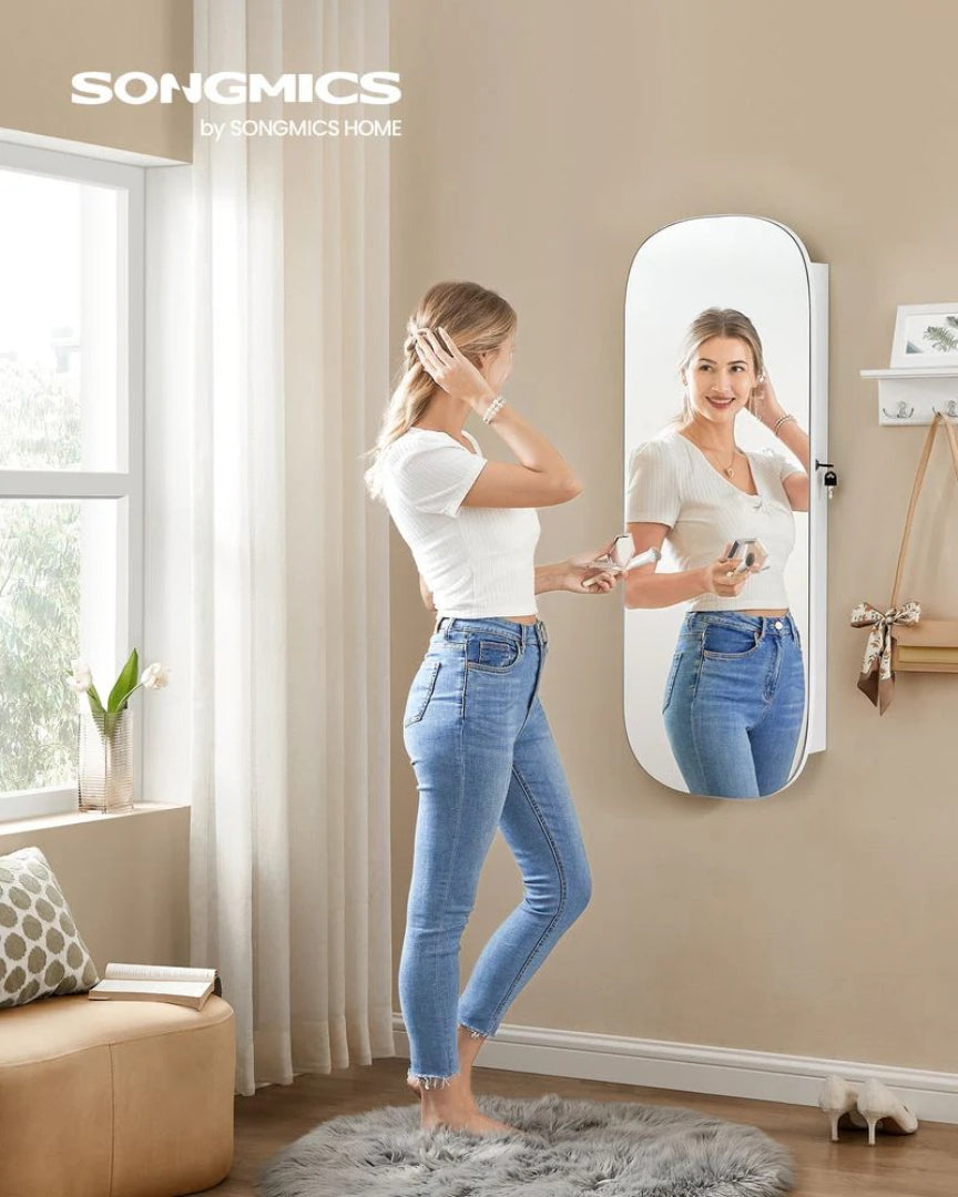 Wall Mounted Jewelry Organizer Cabinet With Mirror And LED