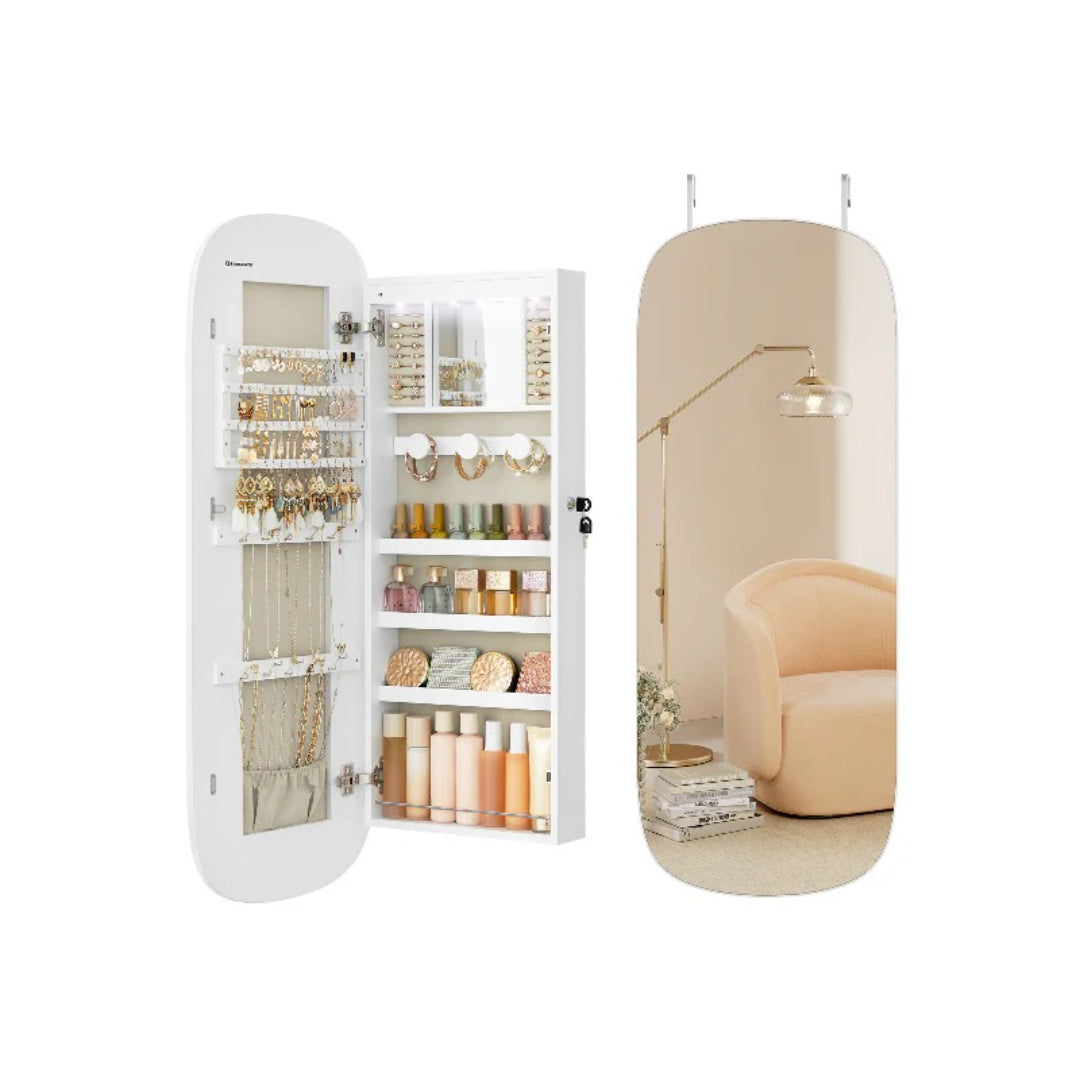 Wall Mounted Jewelry Organizer Cabinet With Mirror And LED