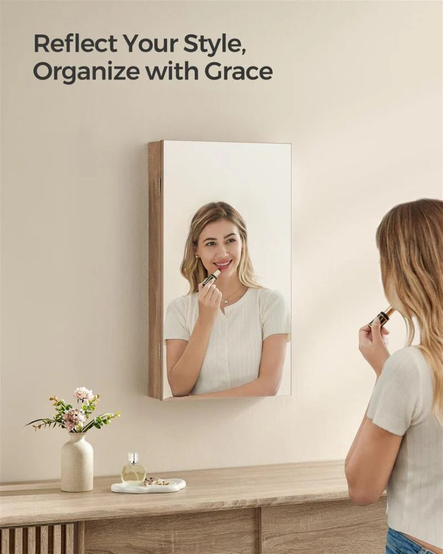 Mirror Jewelry Cabinet Armoire With LED Lights And Storage