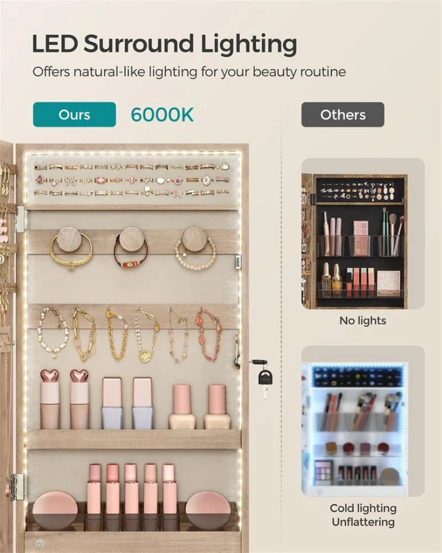 Mirror Jewelry Cabinet Armoire With LED Lights And Storage