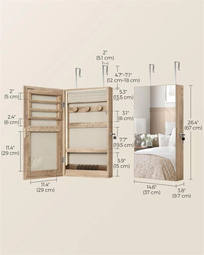 Mirror Jewelry Cabinet Armoire With LED Lights And Storage