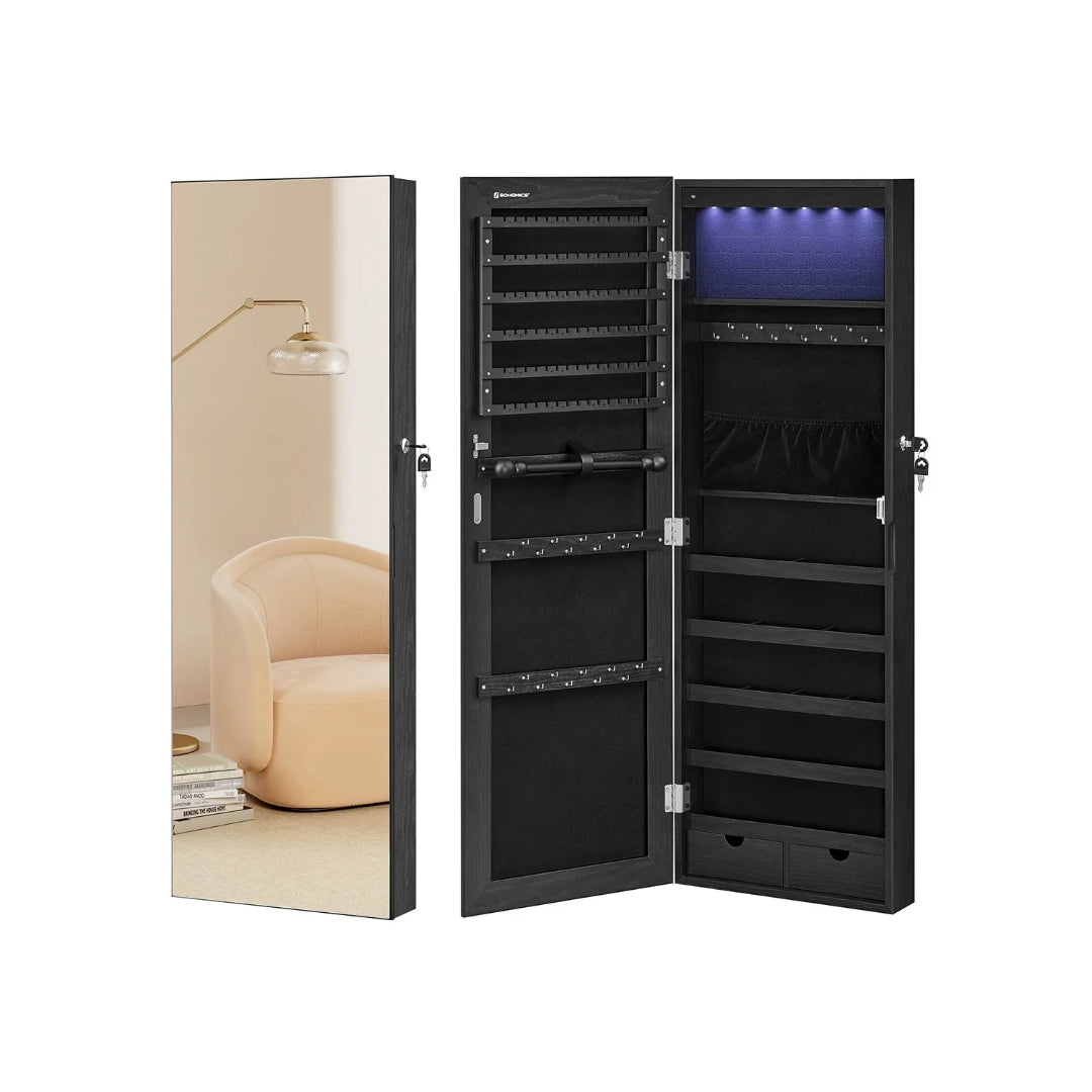 Wall Mounted Jewelry Armoire Cabinet With Mirror LED Lights