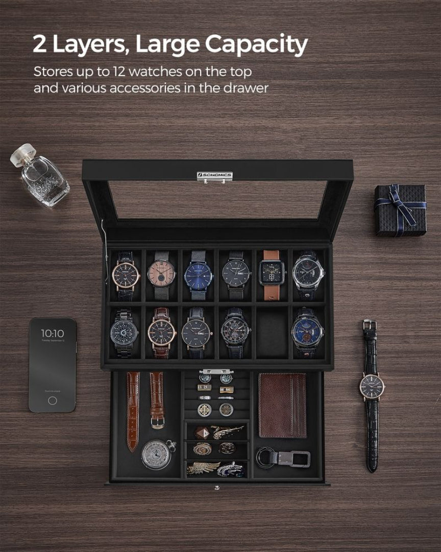 Lockable Watch Box With Glass Lid 6 8 Or 12 Slot