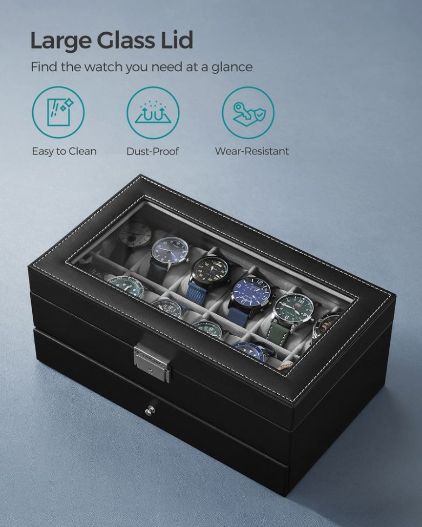 Lockable Watch Box With Glass Lid 6 8 Or 12 Slot