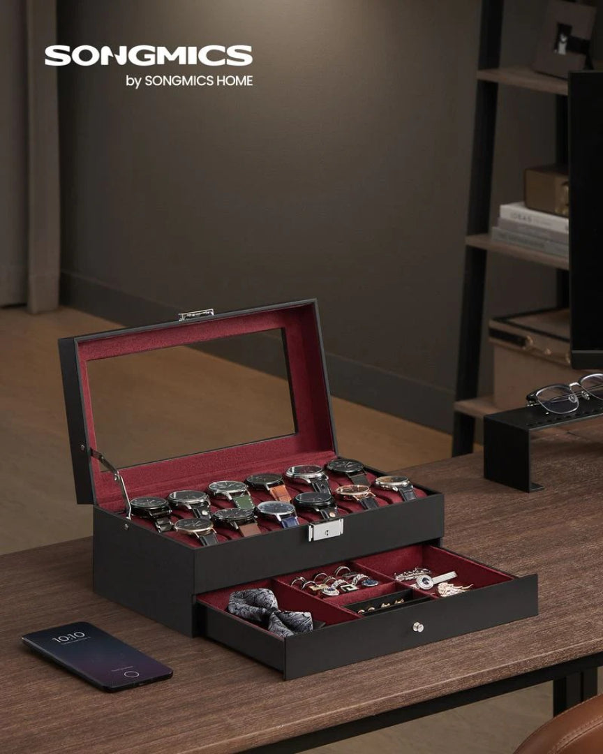 Lockable Watch Box With Glass Lid 6 8 Or 12 Slot