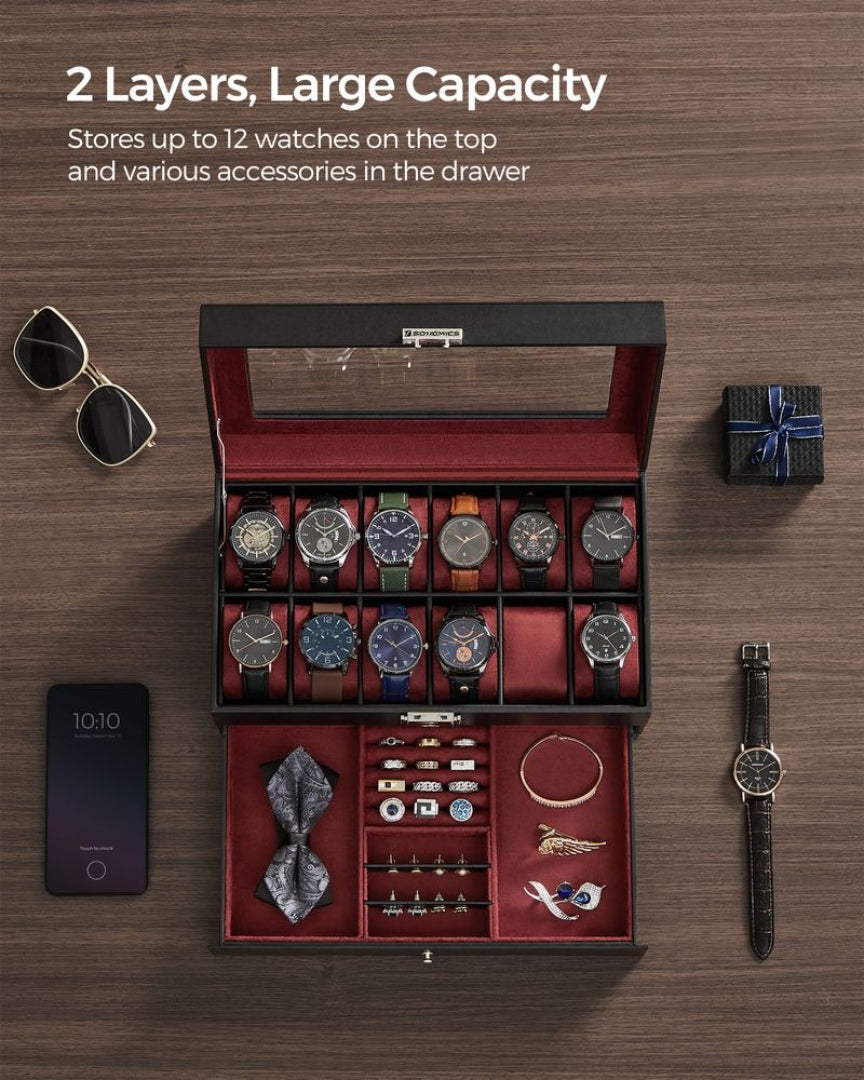 Lockable Watch Box With Glass Lid 6 8 Or 12 Slot