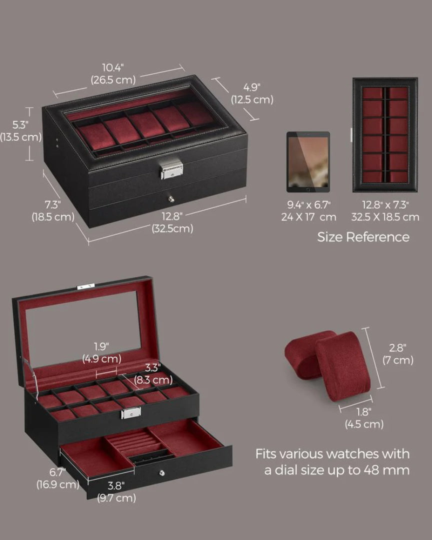 Lockable Watch Box With Glass Lid 6 8 Or 12 Slot
