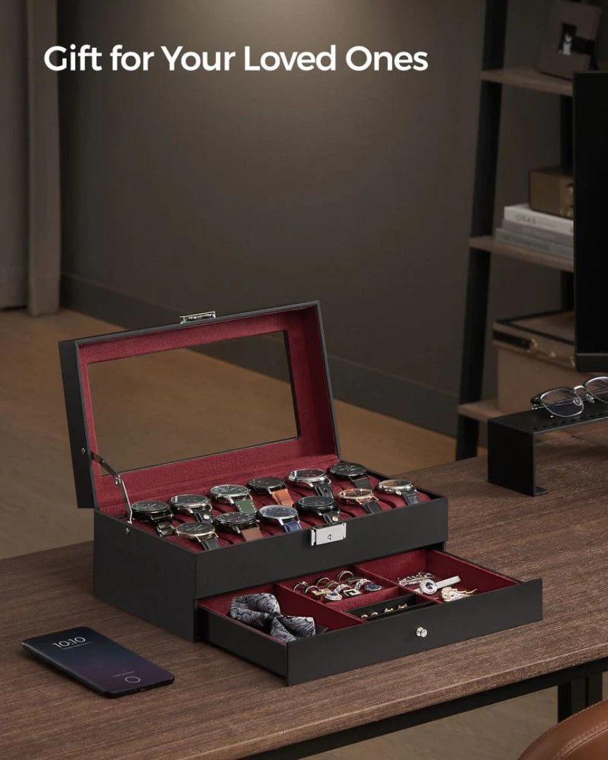 Lockable Watch Box With Glass Lid 6 8 Or 12 Slot