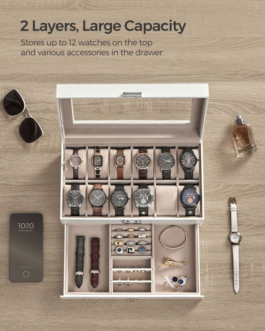 Lockable Watch Box With Glass Lid 6 8 Or 12 Slot
