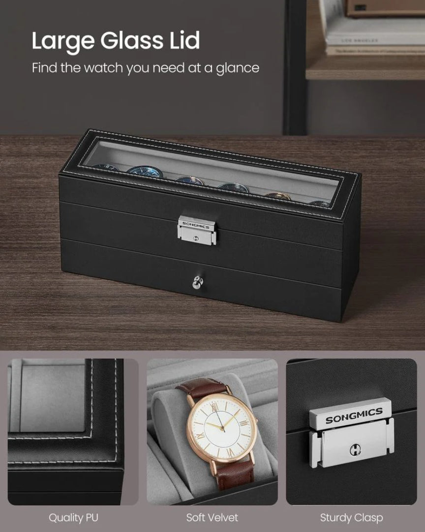 Lockable Watch Box With Glass Lid 6 8 Or 12 Slot