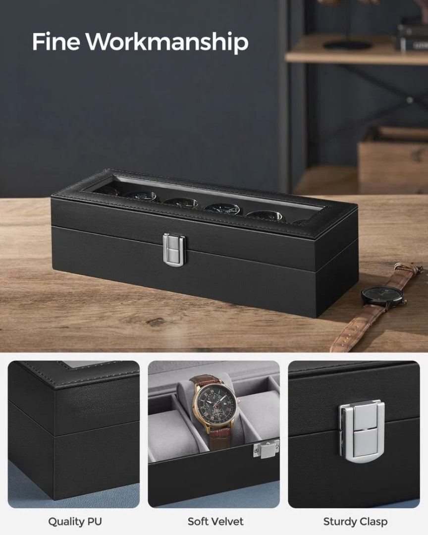 Watch Storage Case With Glass Lid 6 Or 12 Slot Organizer