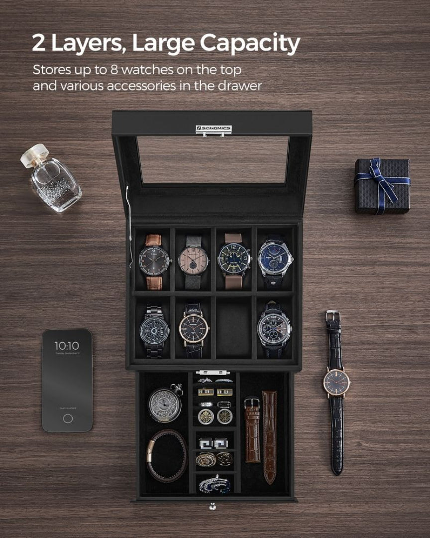 Lockable Watch Box With Glass Lid 6 8 Or 12 Slot