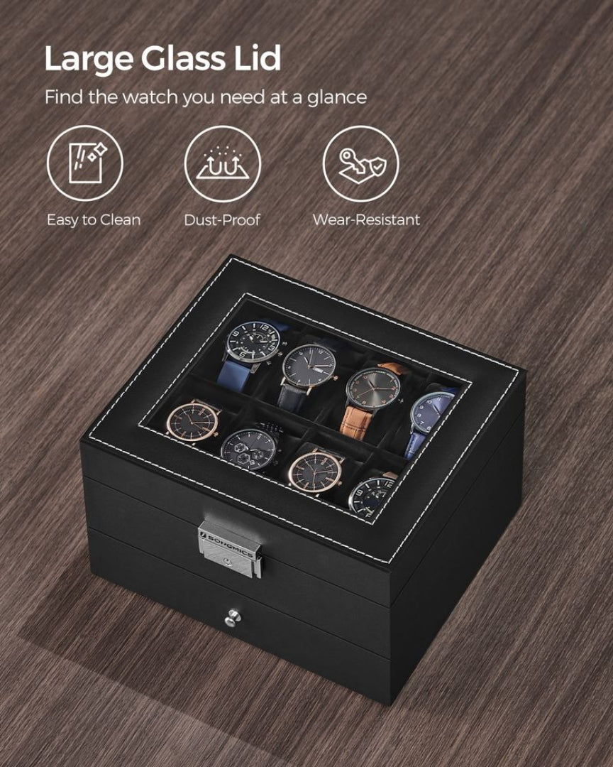 Lockable Watch Box With Glass Lid 6 8 Or 12 Slot