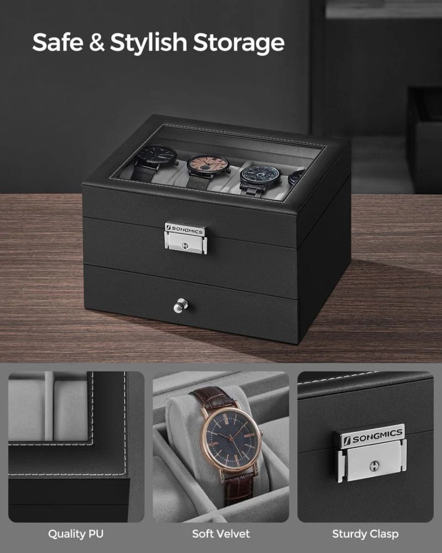 Lockable Watch Box With Glass Lid 6 8 Or 12 Slot